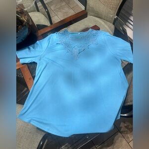 Blue Lace Detail Women's Top